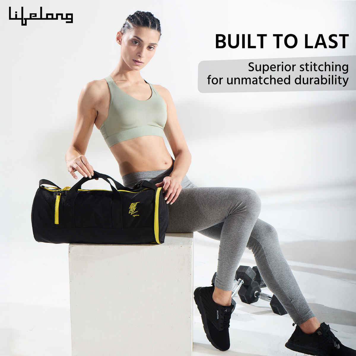 Lifelong Unisex Gym Bag with Adjustable Shoulder Strap | Black & Yellow