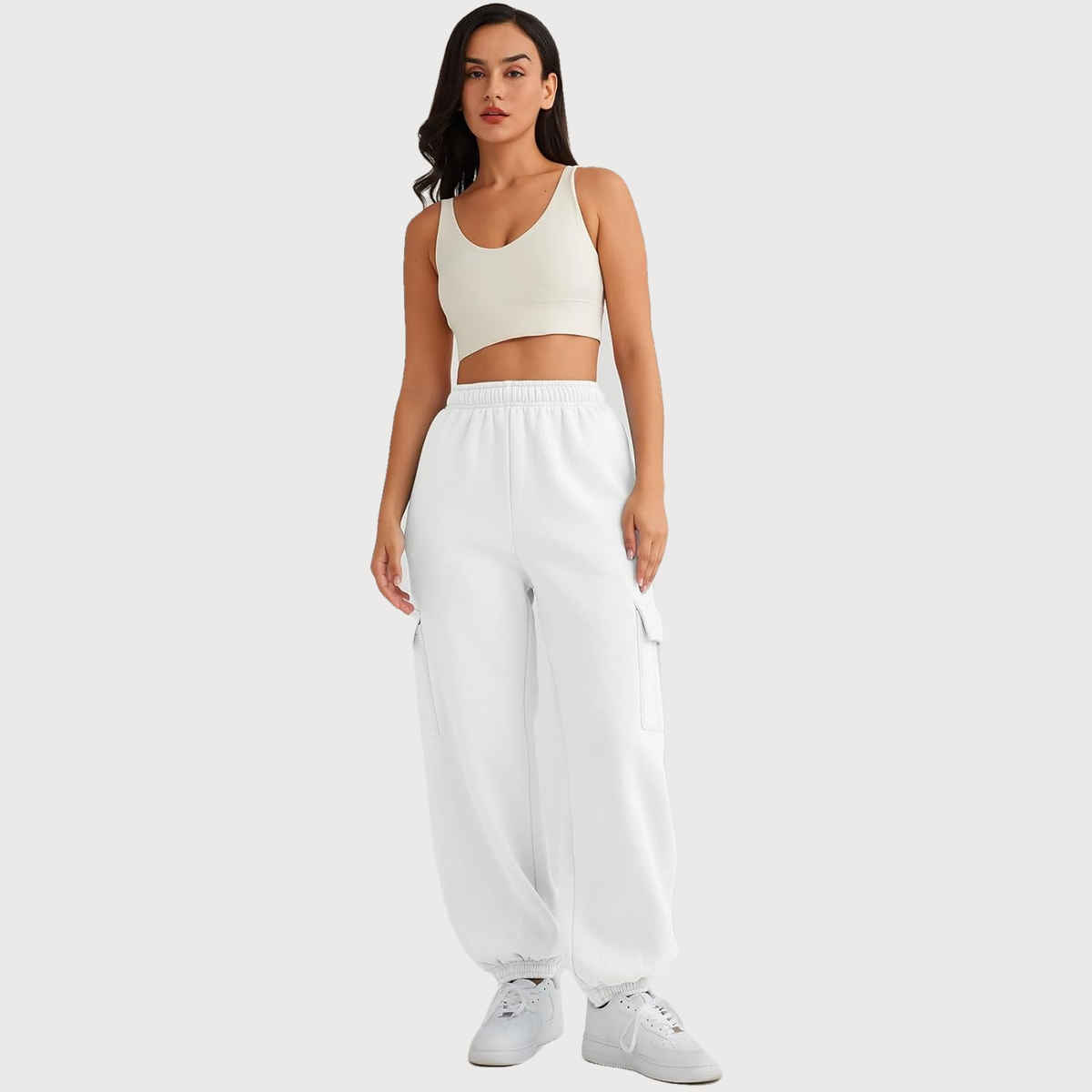 Q-rious Women's Urbanease Cargo Joggers | AMZ-17 | White - 32