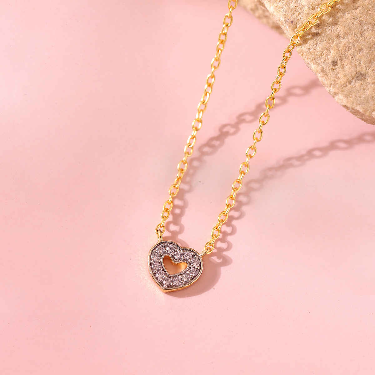 Voylla Valentines Day Golden Mini Heart Crystal Necklace