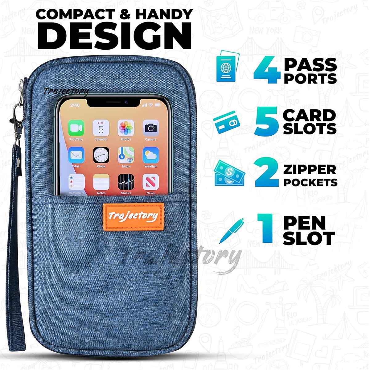 Trajectory Travel Passport and Card Holder Wallet Organizer | Blue