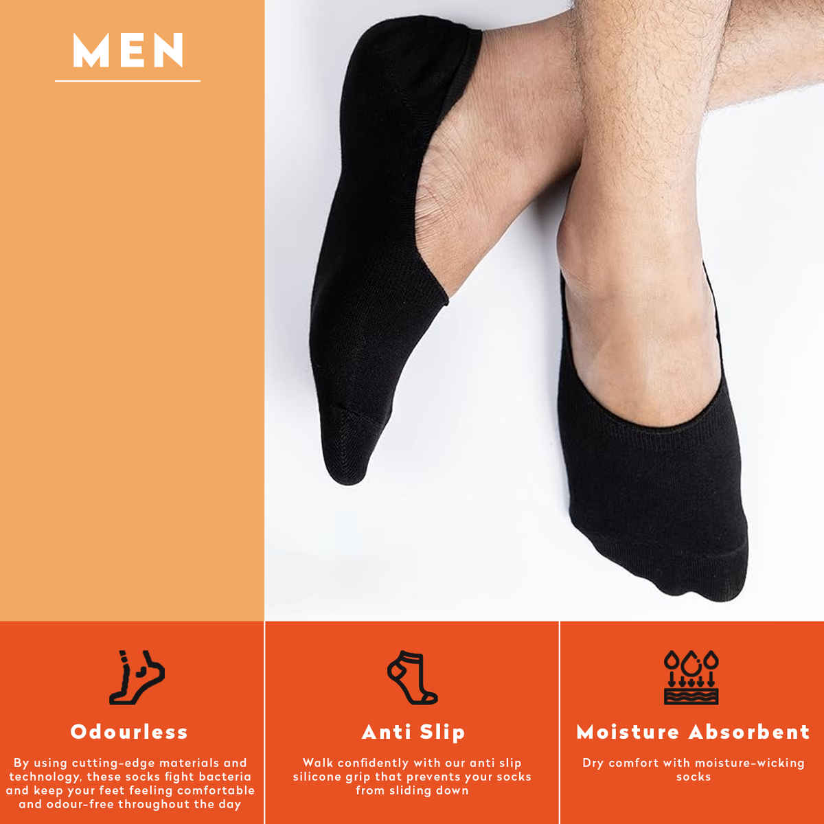 Supersox Men's Solid Cotton Loafer Socks | Black - UK 7 - 10