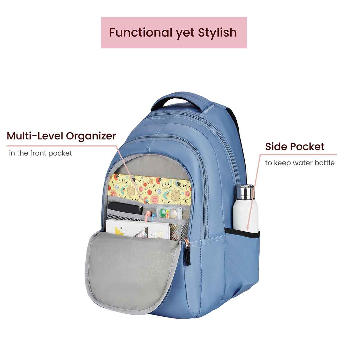 Genie Women's Nylon 25 L Laptop Bag | Blue