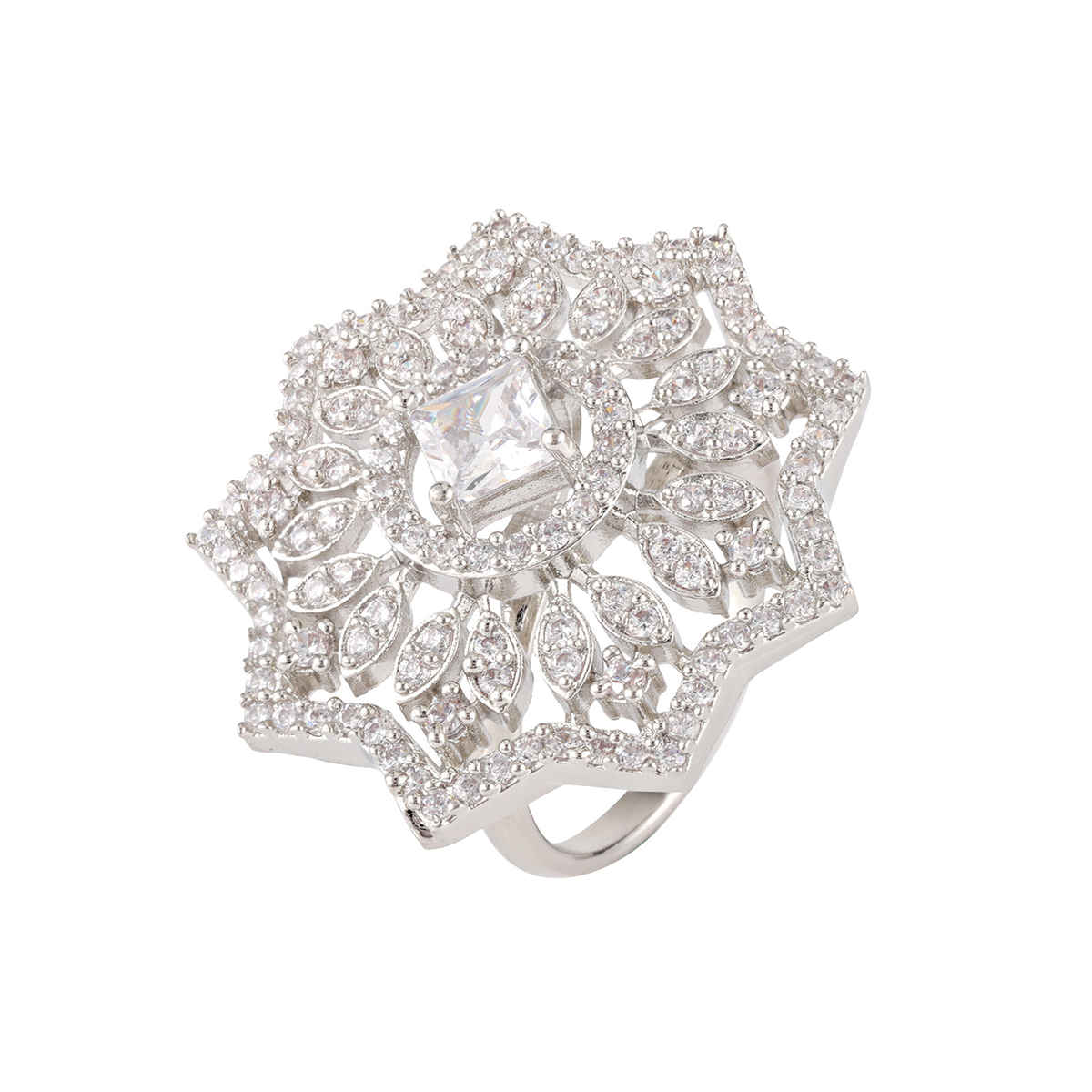 Voylla Sparkling Elegance Crystal Crown American Diamond Ring