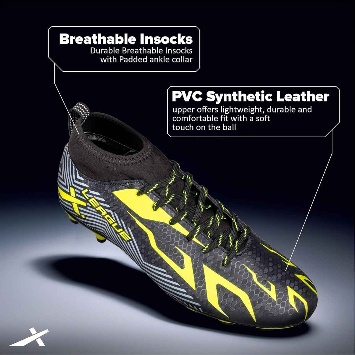 Vector X Men s League Football Shoes With Studs | Black-Green - Size 8