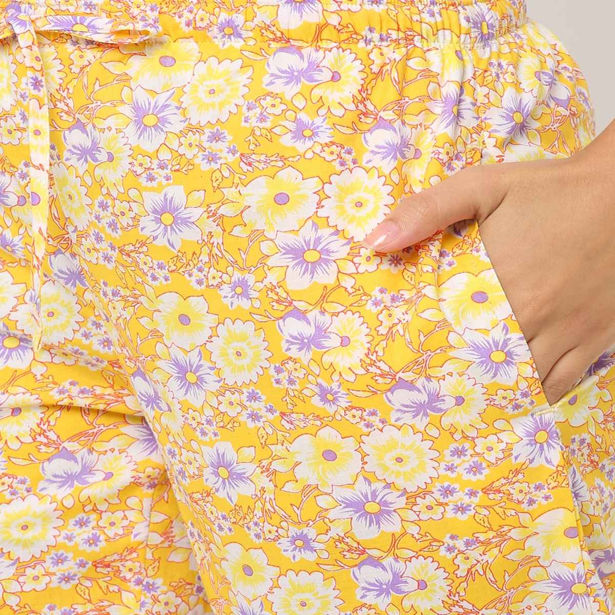 Urban Scottish Women s USWPJ605 Floral Print Cotton Regular Fit Mid Rise Pyjama Pants | Yellow - L