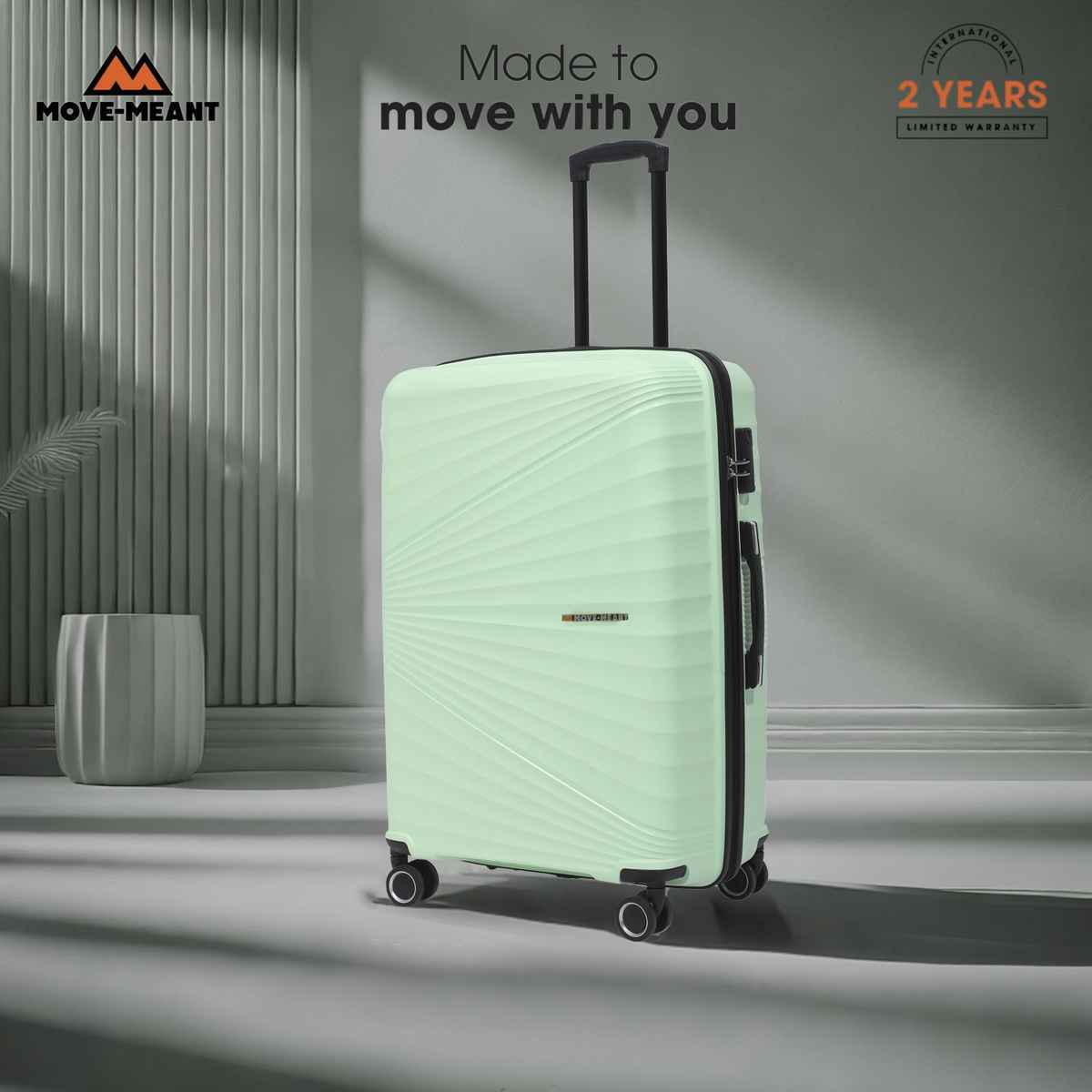 Move-Meant Travel Crew Medium Suitcase Green | Lock | 8 Wheels | Polypropylene Trolley Bag - 66 cm