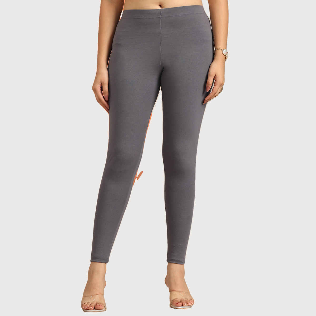 Libas Women's Solid Cotton Blend Leggings | Grey - M