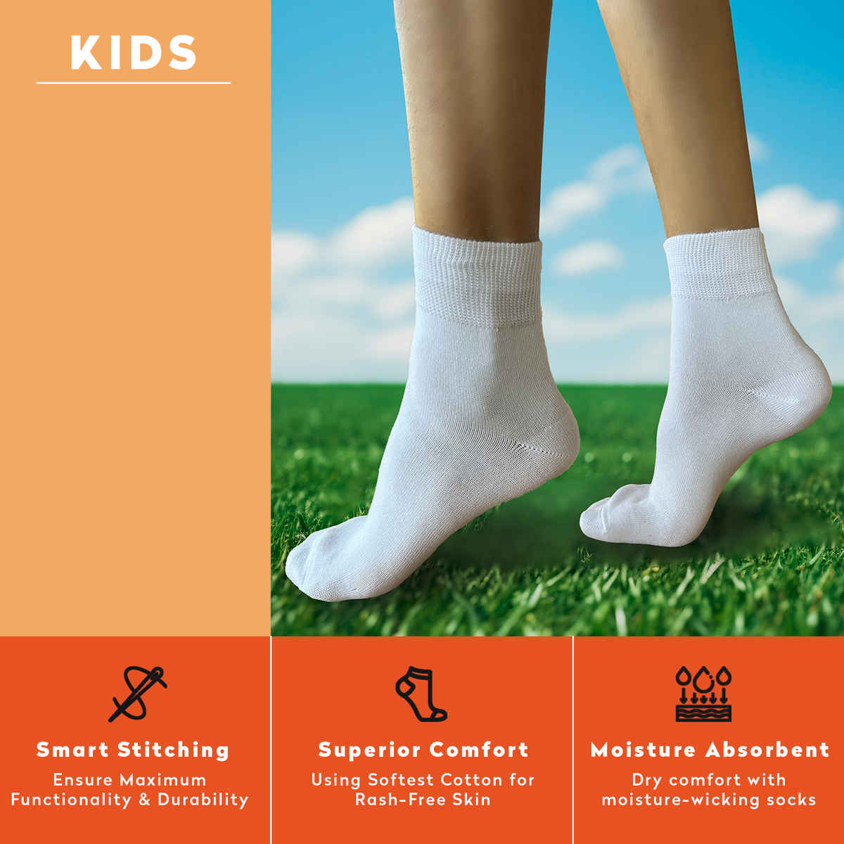 Supersox Unisex Solid Cotton Ankle Socks | White | 5 - 6 years