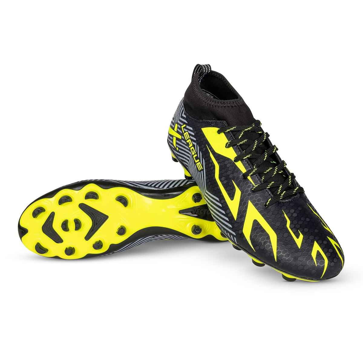 Vector X Men s League Football Shoes With Studs | Black-Green - Size 9