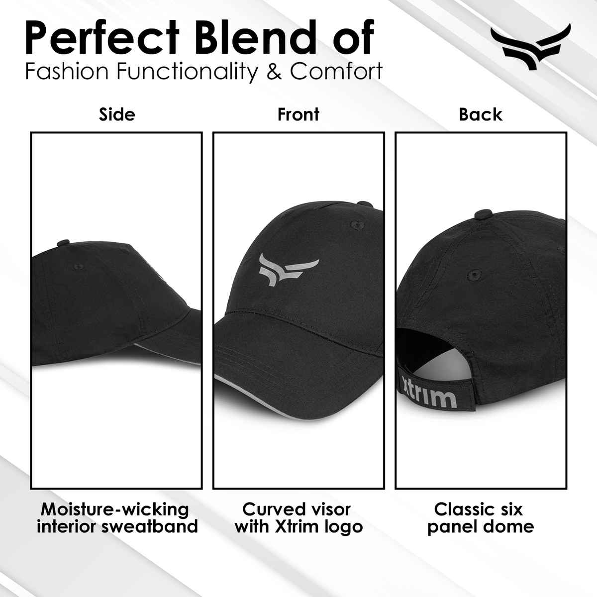 Unisex Adjustable Poly Cotton Head Cap- Black and Grey