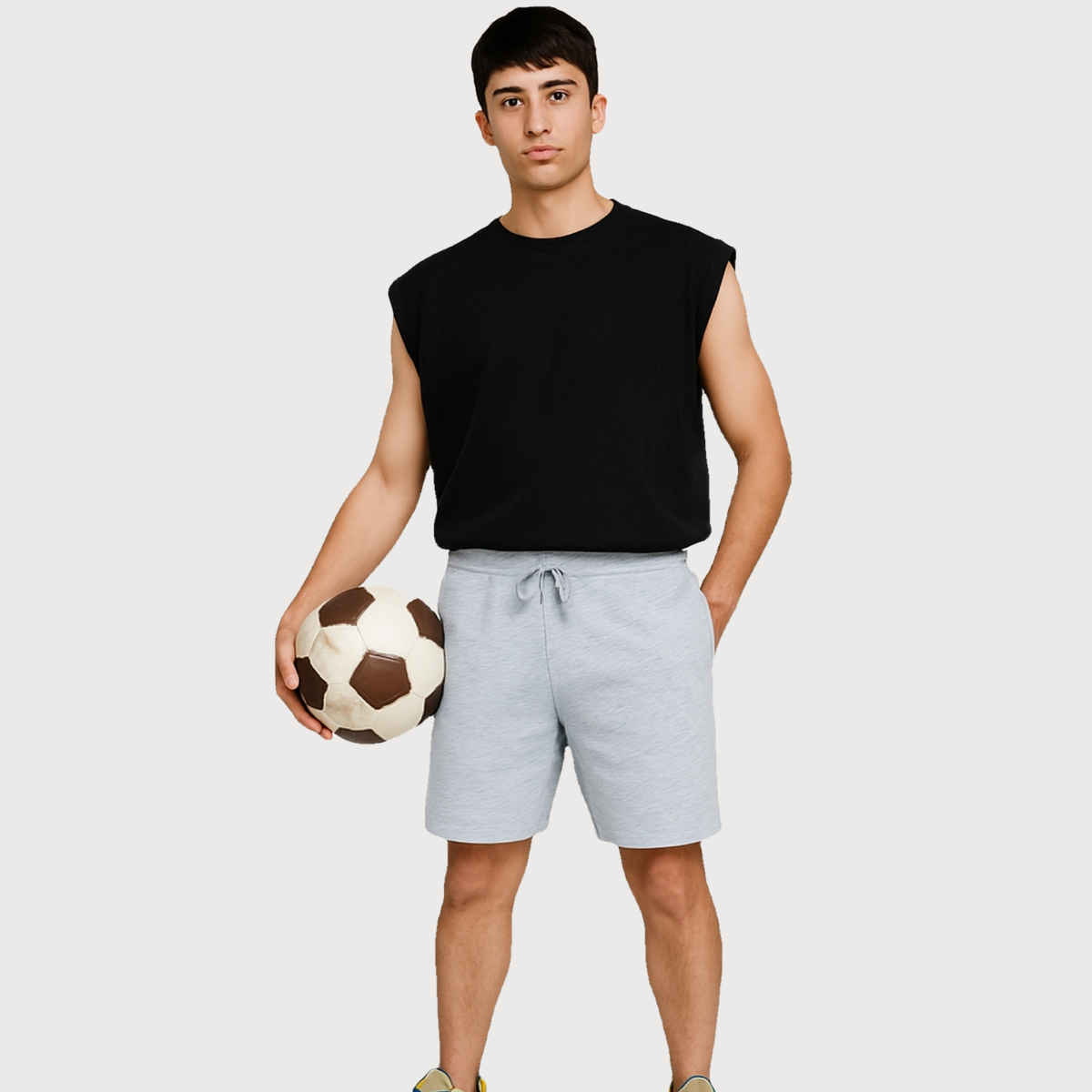 EQL Men's Pure Cotton Shorts | Light Grey Melange - L
