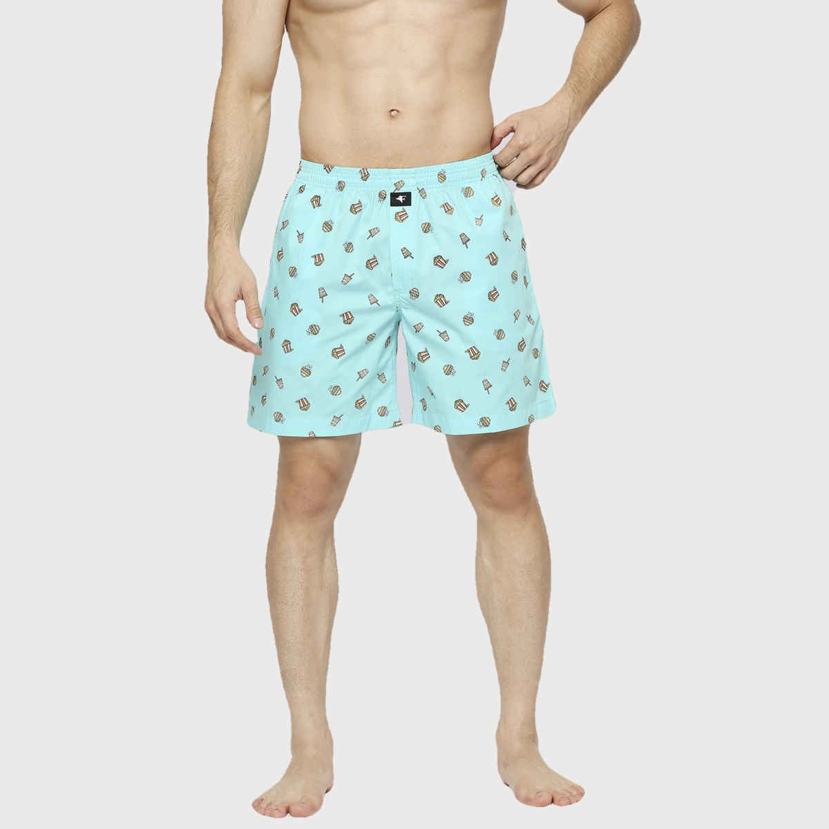 Frenchie Men s Printed Cotton Boxer Shorts | Popcorn Softdrink Ocean Green | S