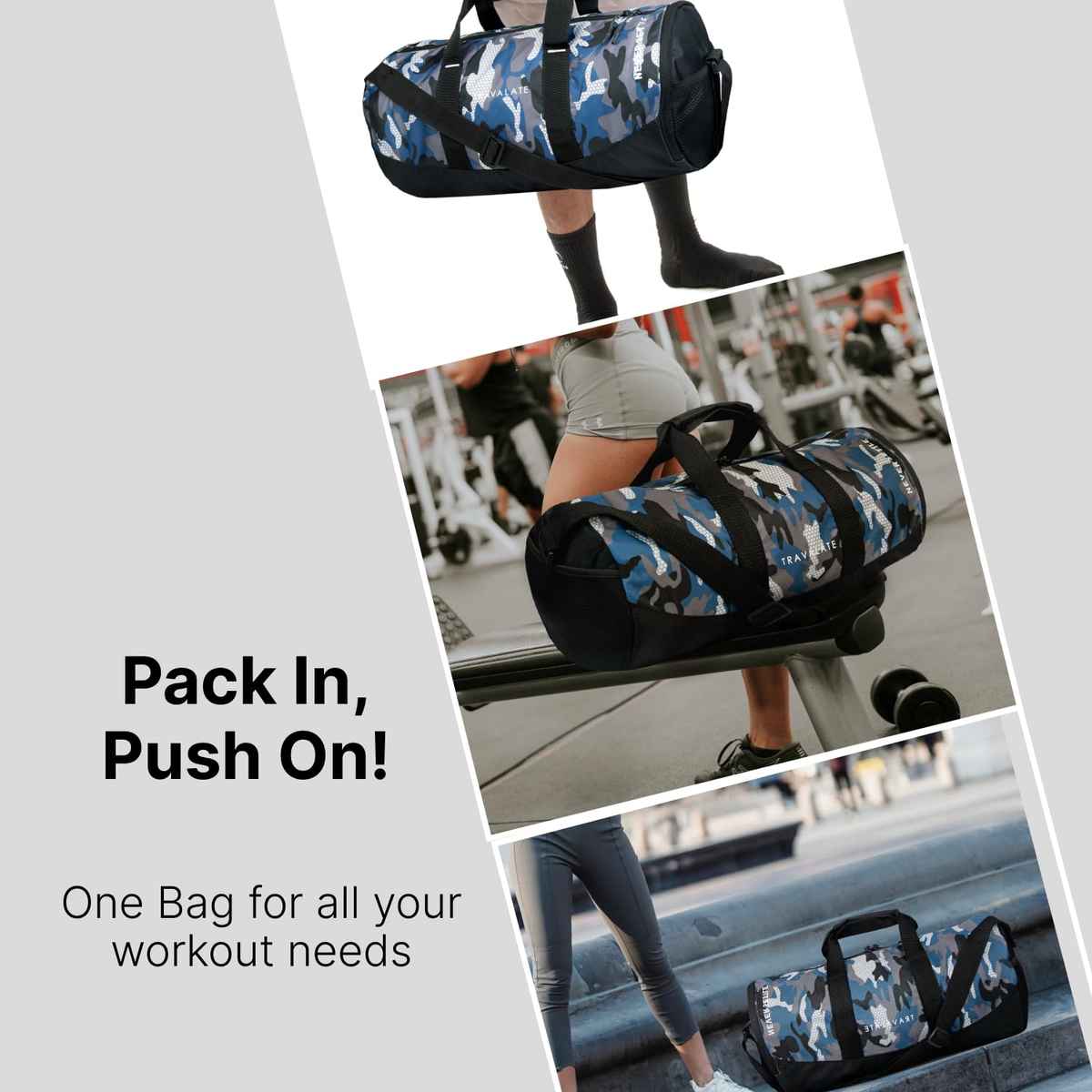 TRAVALATE Gym Bag with Separate Shoe Compartment | Military Blue - 30 L