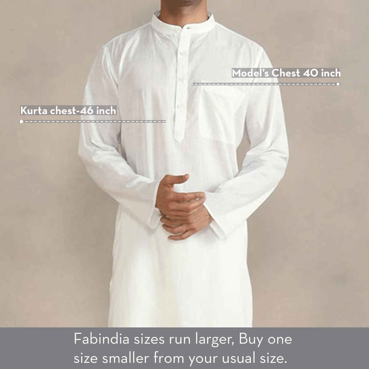 Fabindia Men's Cotton Slim Fit Long Kurta | White - M