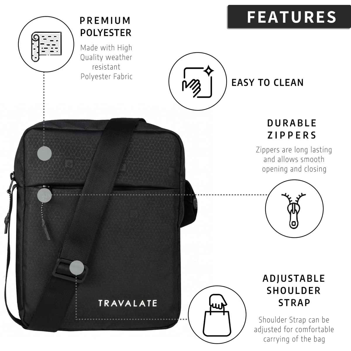 TRAVALATE Trendy Crossbody Sling Bag | Black