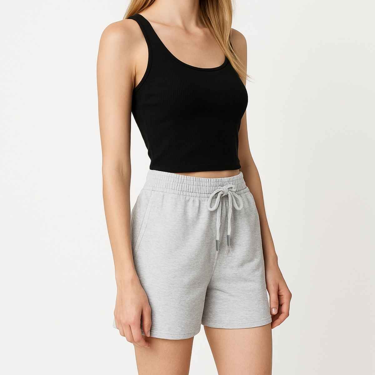 EQL Women's Pure Cotton Shorts | Light Grey Melange - L