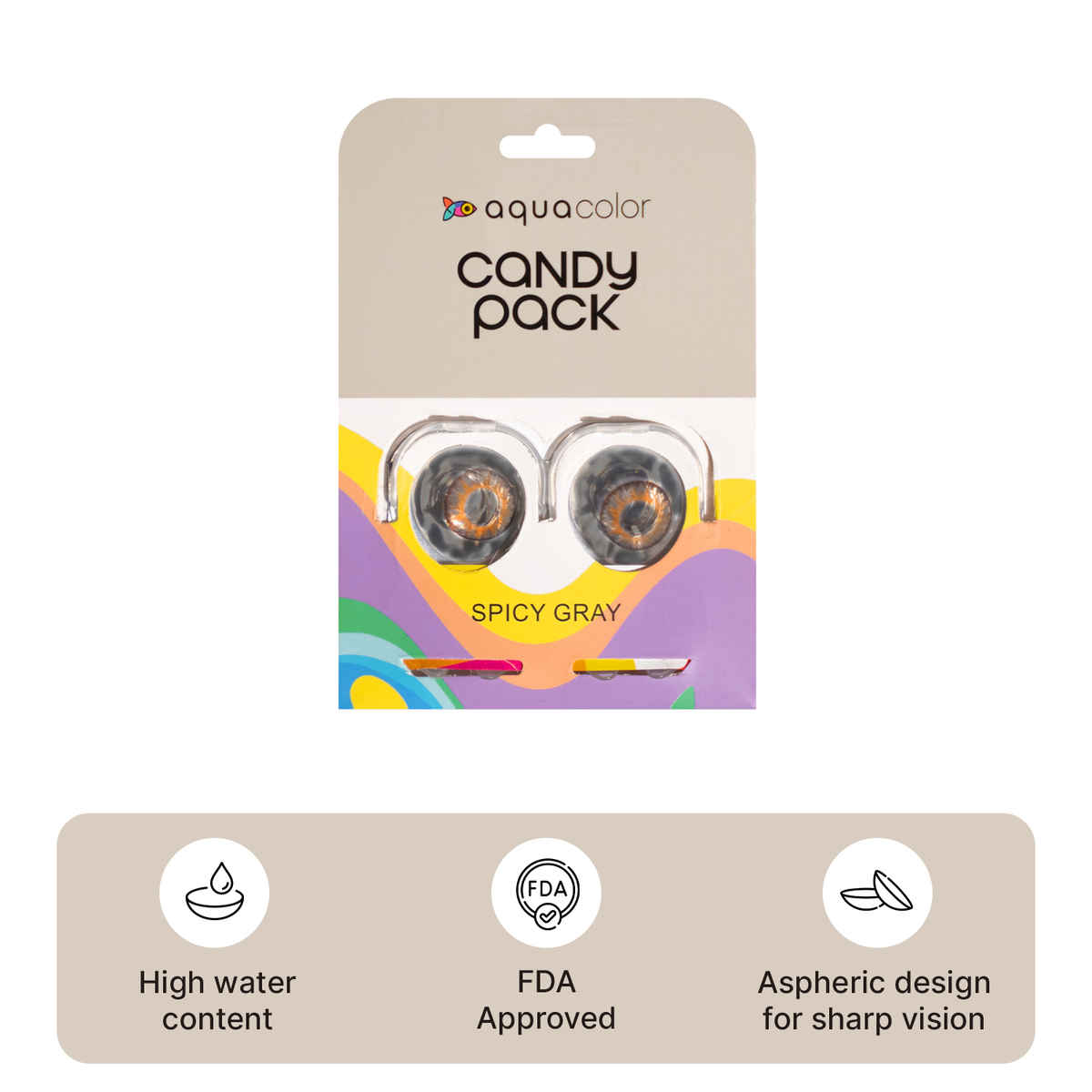 Aquacolor Candy Pack with Zero Power Daily Disposable Lens Spicy Gray