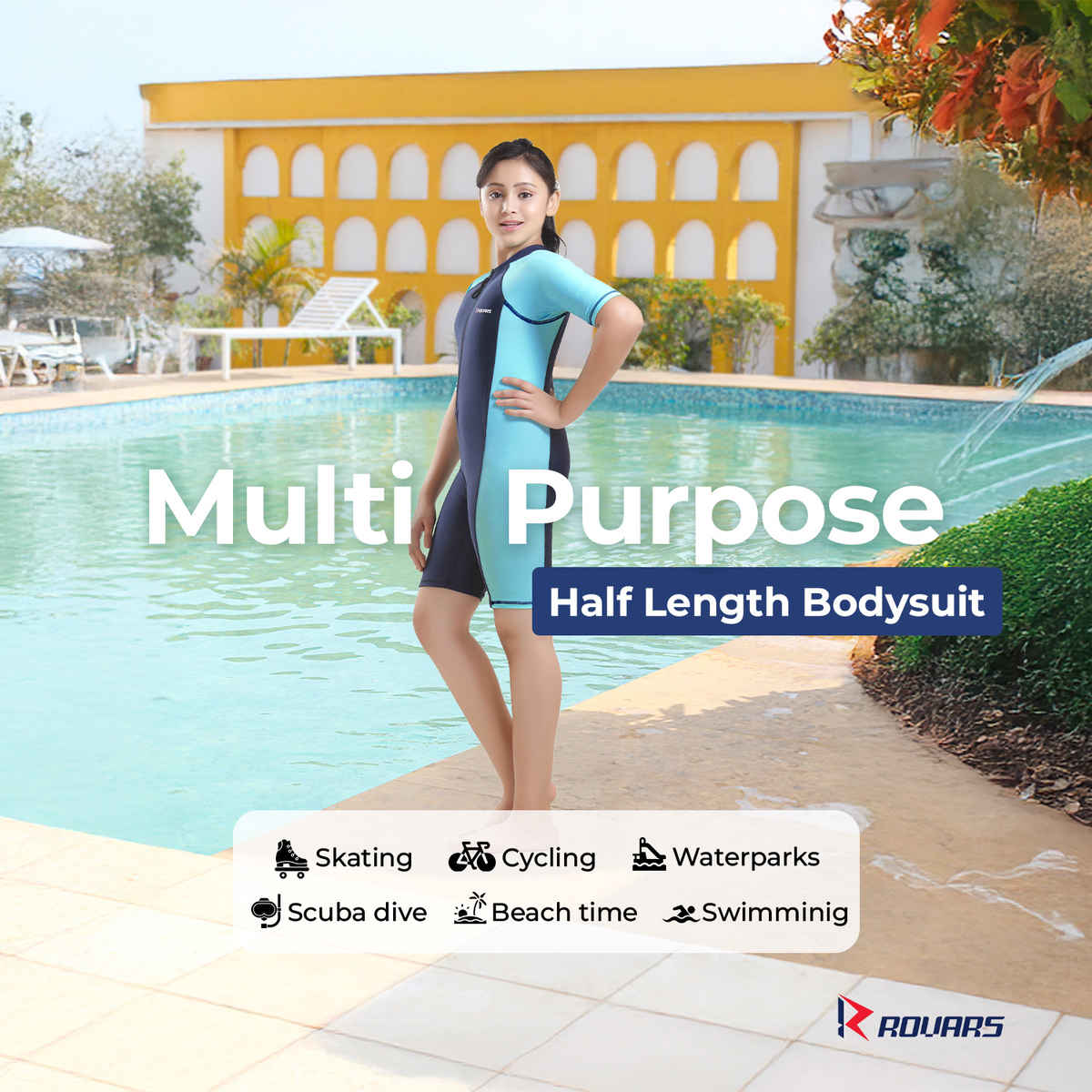 ROVARS Boys, Girls & Unisex Swim & Skating Wear | Navy Blue - 34