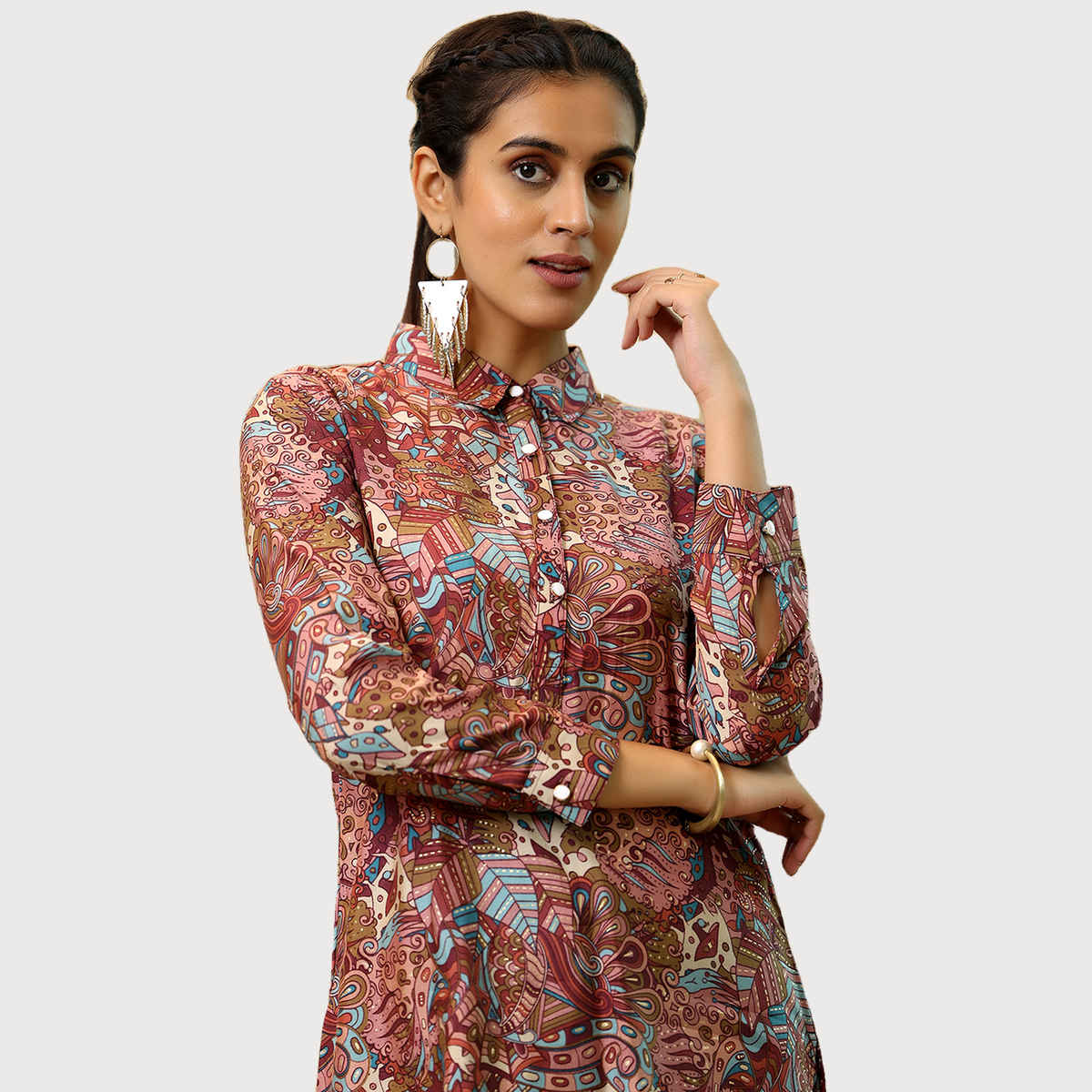 Libas Women's Ethnic Motif Printed Kurti with Extended Back | 37210 | Mauve - L