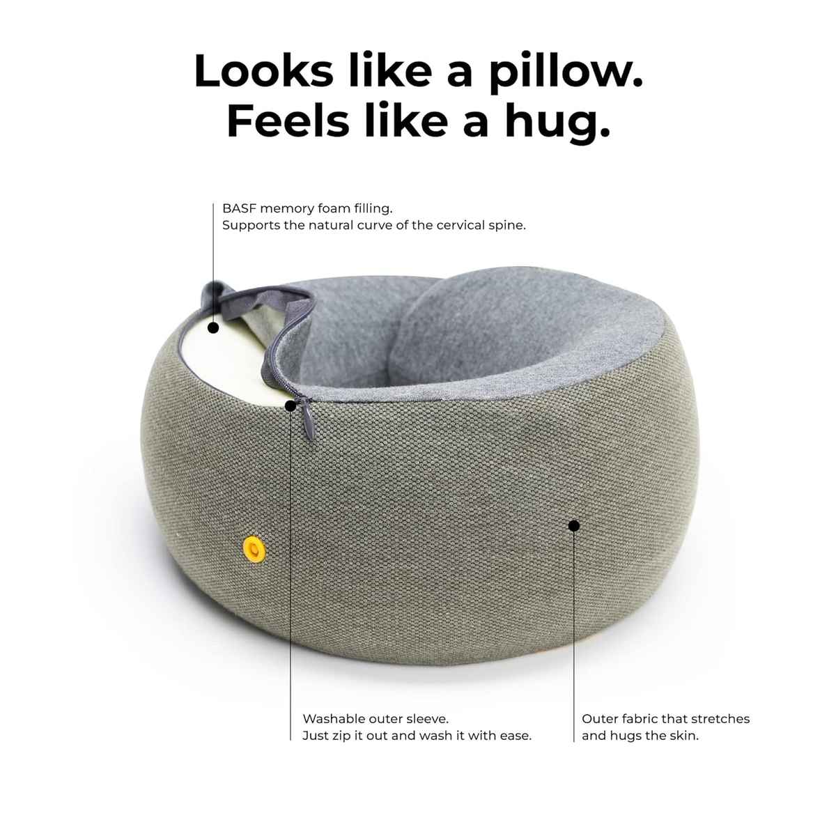 Mokobara Unisex Solid Cotton Neck Pillow | Grey - One Size