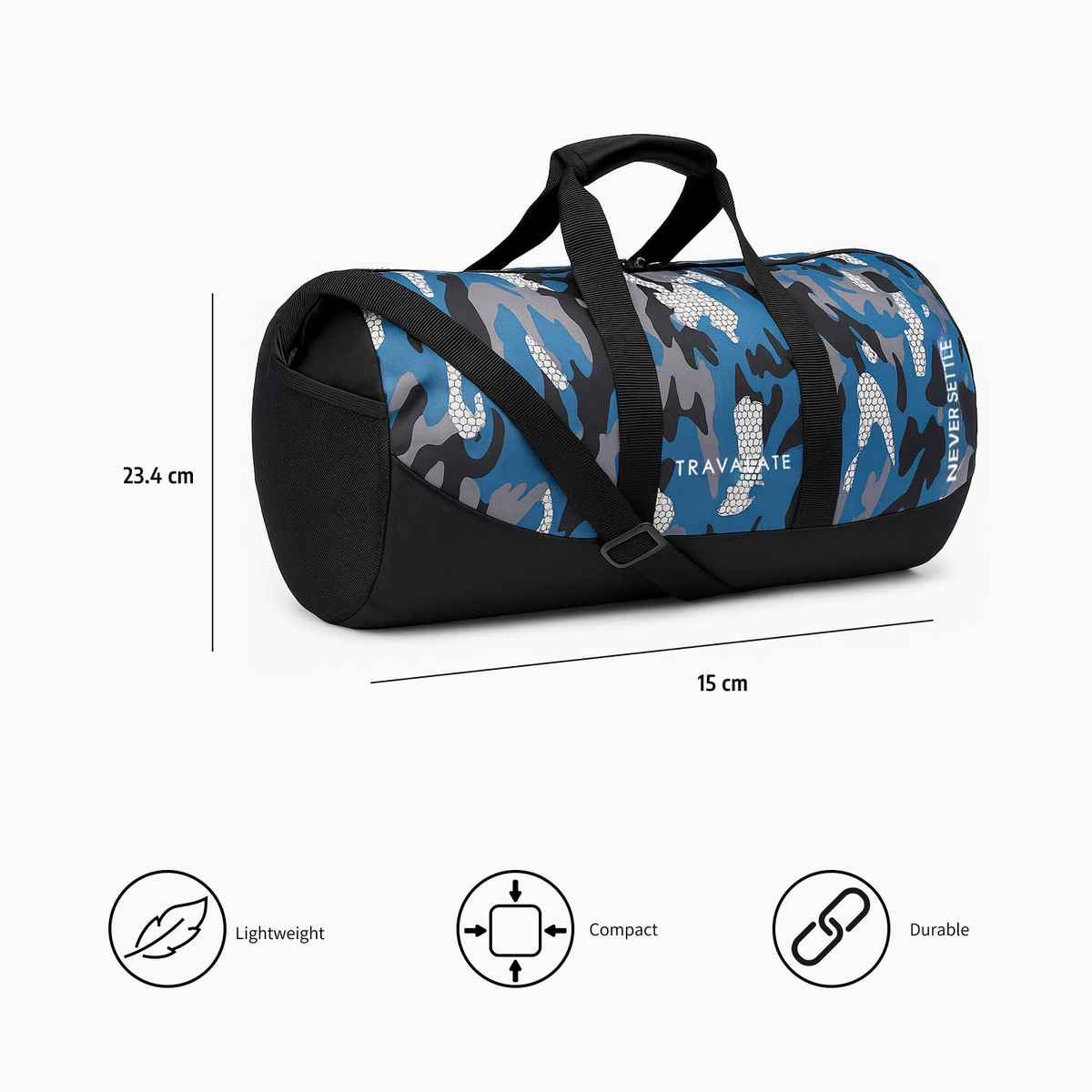TRAVALATE Gym Bag with Separate Shoe Compartment | Military Blue - 30 L