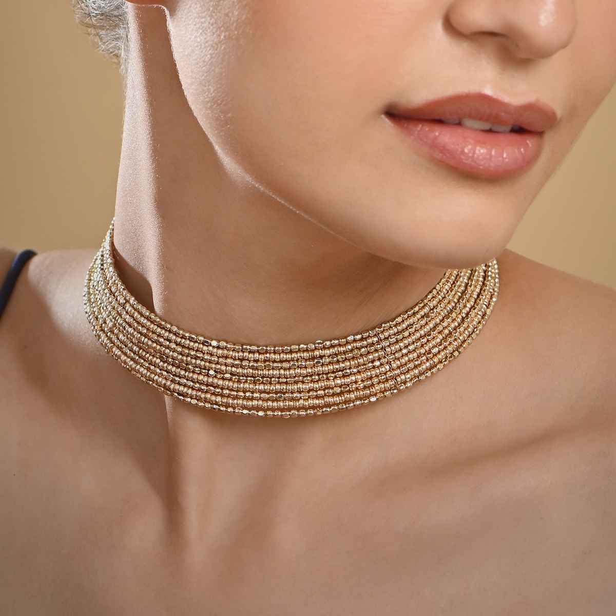 Toniq Golden Noir Multi-Strand Choker Necklace