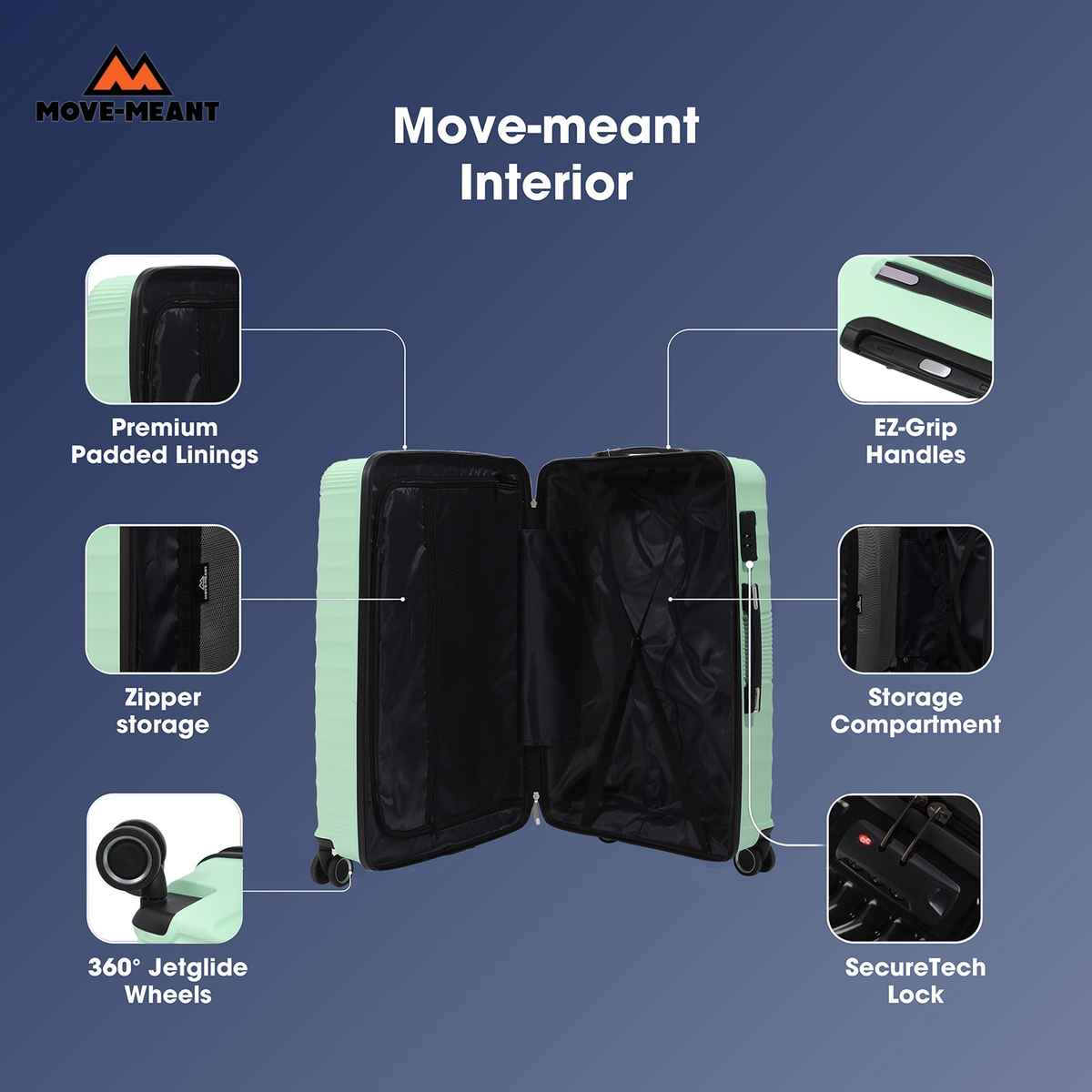 Move-Meant Travel Crew Medium Suitcase Green | Lock | 8 Wheels | Polypropylene Trolley Bag - 66 cm