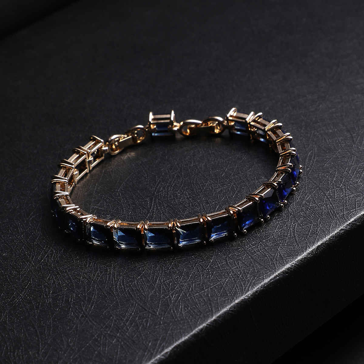 French Accent Gold-Plated Geometric Stone Tennis Link Bracelet