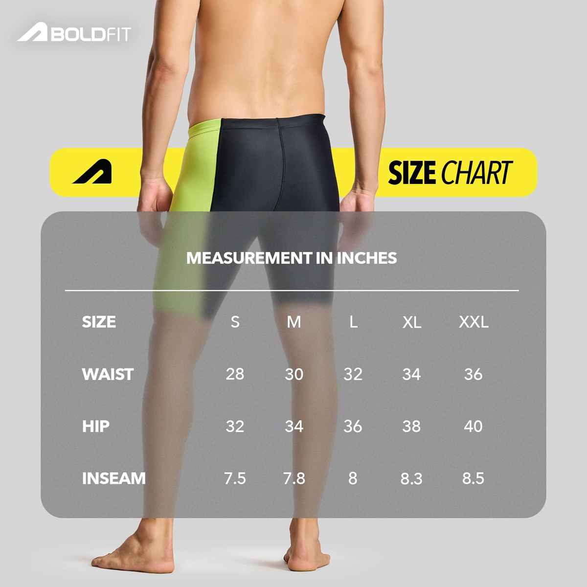 Boldfit Men's Swimming Jammers Strechable Breathable Quick Dry | Black & Yellow - L