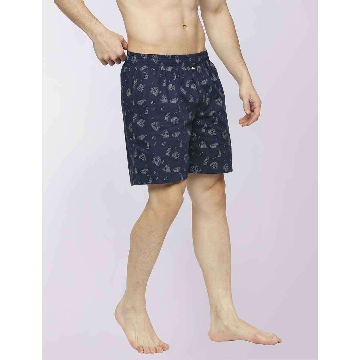 Frenchie Men s Printed Cotton Boxer Shorts | Ocean Ship Navy Blue | L