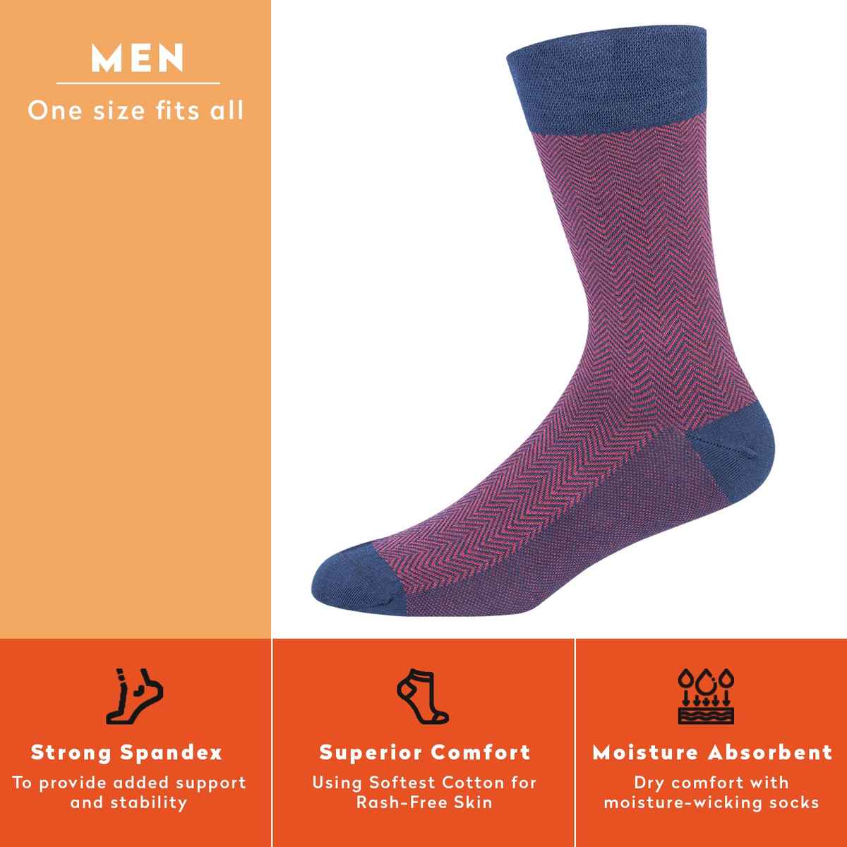 Supersox Men's Combed Cotton Crew Length Socks | Assorted - One Size