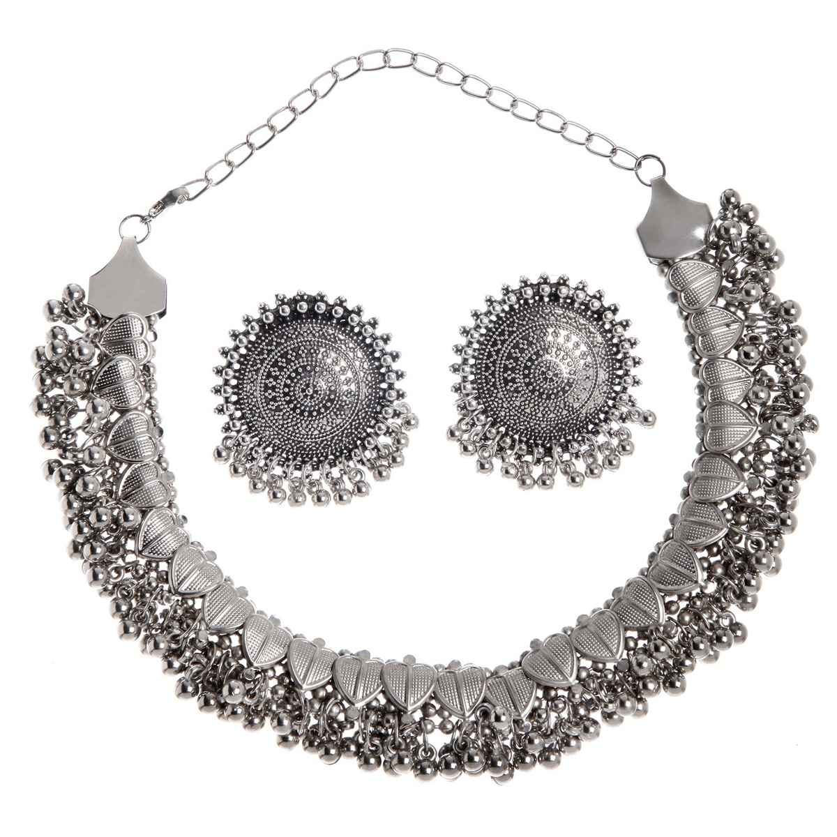 Shining Diva Fashion Stylish Traditional Oxidised Silver Necklace Jewellery Set for Women | 13157s