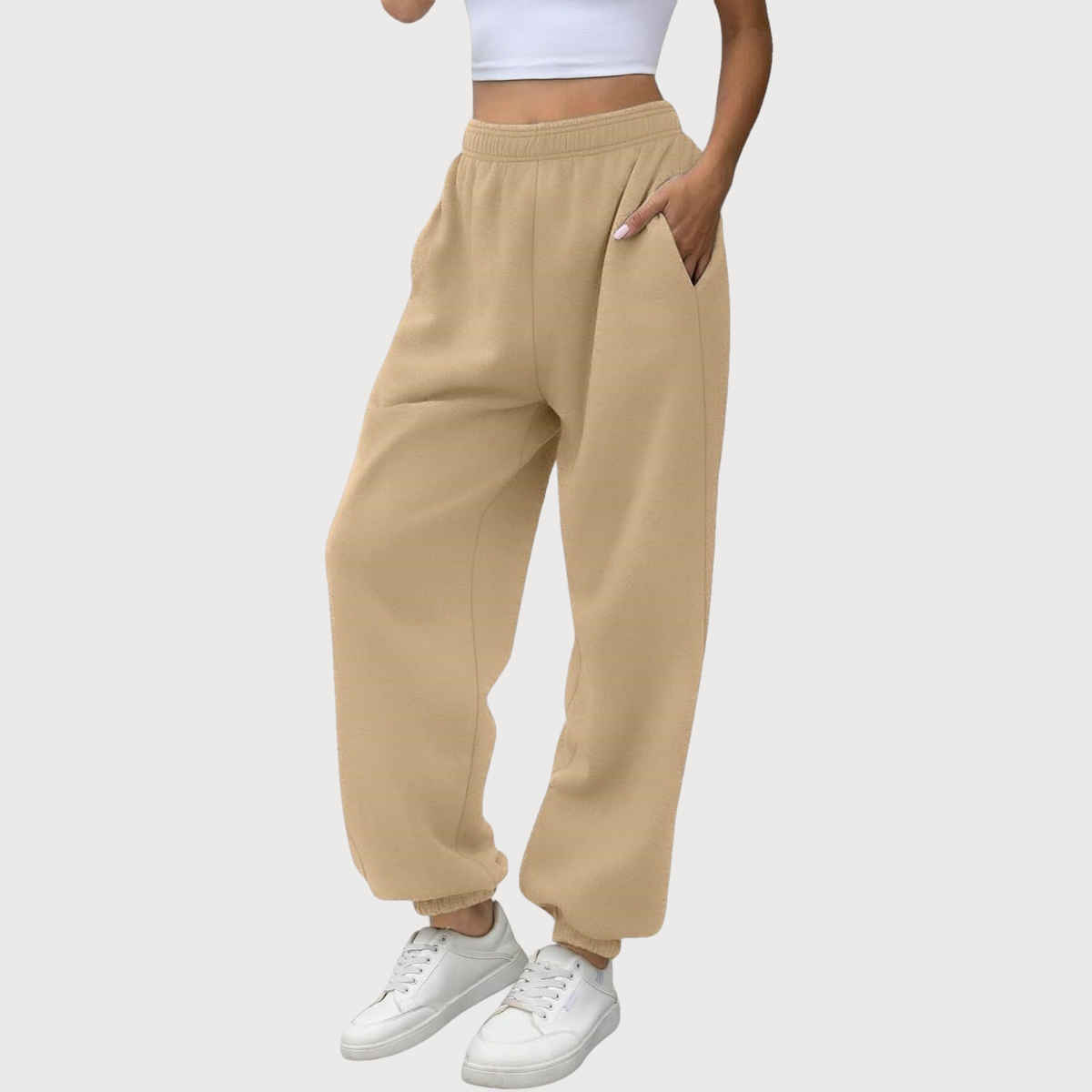 Q-rious Women's Cozyflex Joggers | Plaz-CARGO-2c | Beige & Navy - 28