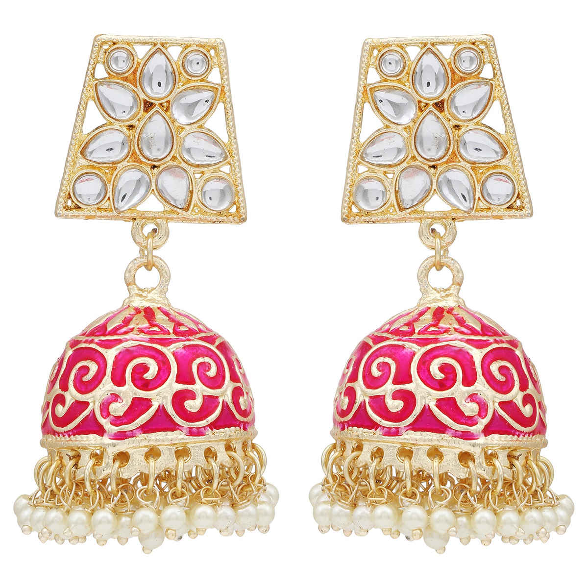 Sukkhi Gorgeous Pearl Gold Plated Kundan Meenakari Jhumki Earring For Women