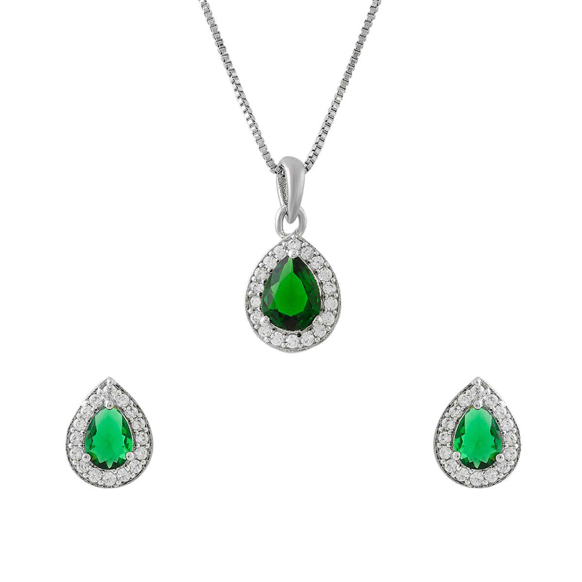 Voylla Sparkling Elegance Emerald Glow Pendant Set