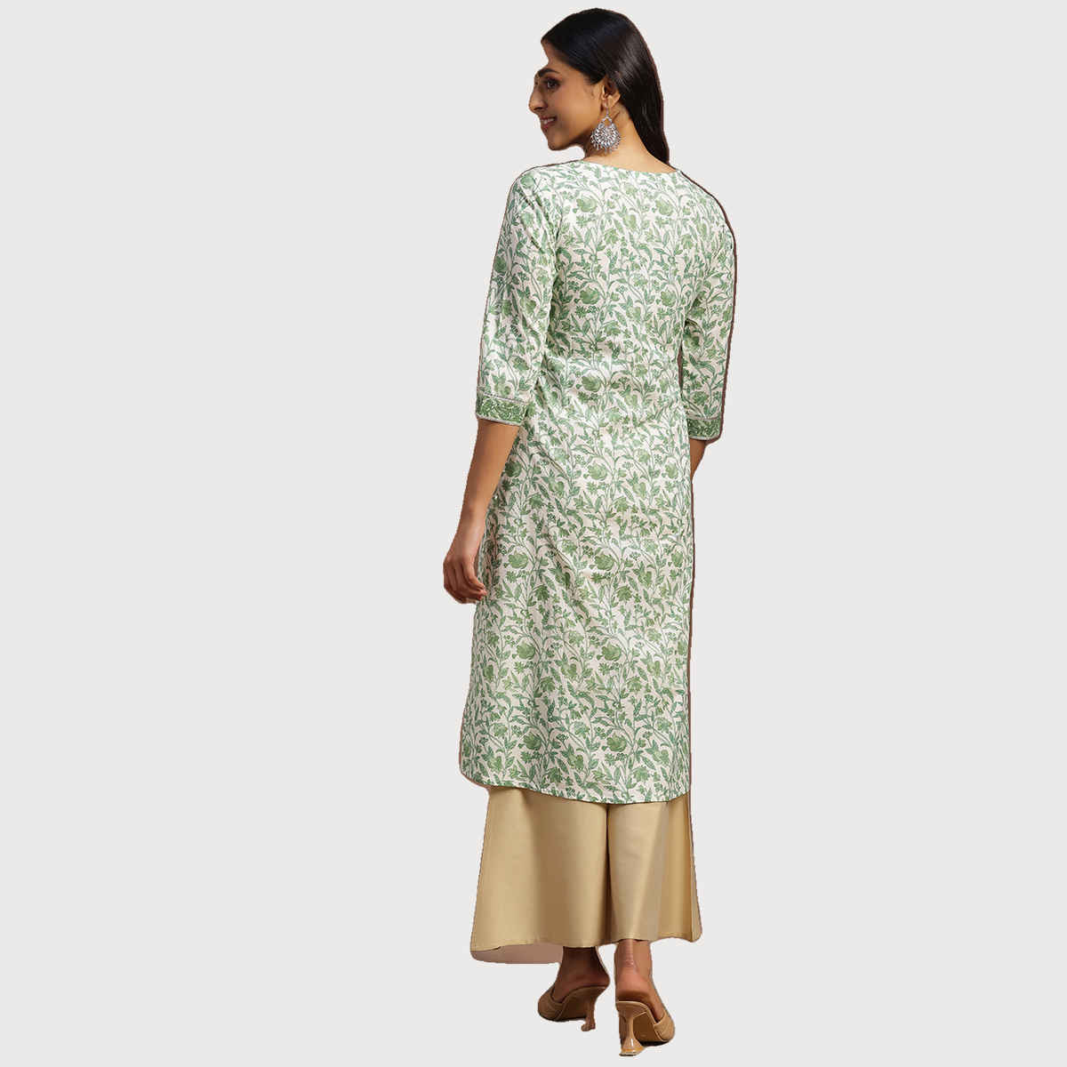 Libas Women's Printed Cotton Straight Kurta | Green - S