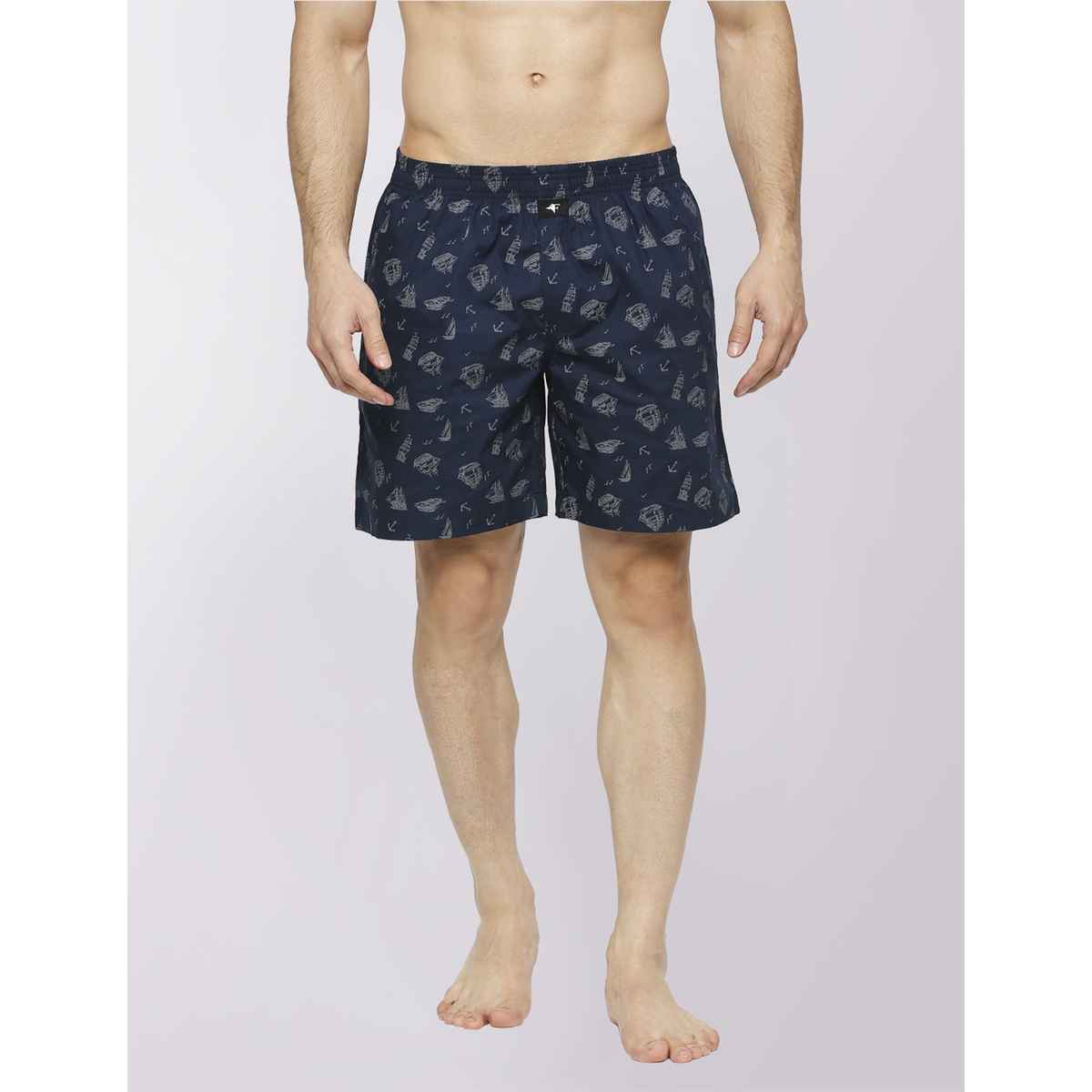 Frenchie Men s Printed Cotton Boxer Shorts | Ocean Ship Navy Blue | L
