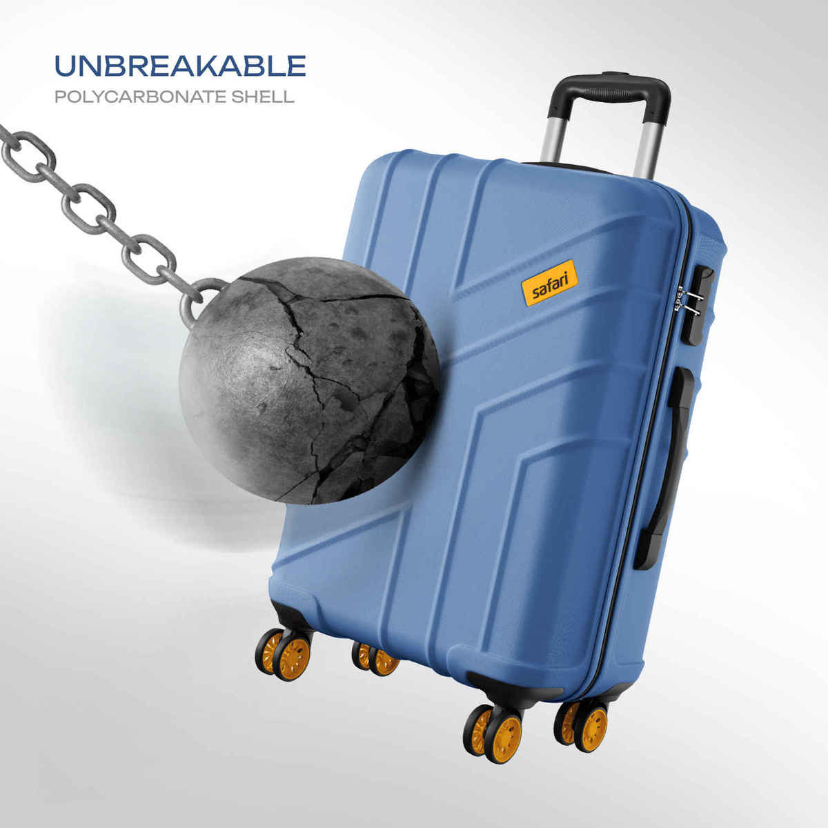 Safari Stratos Large Trolley Bag | 360 Degree 8 Wheels Hard Polycarbonate | Steel Blue - 75 cm