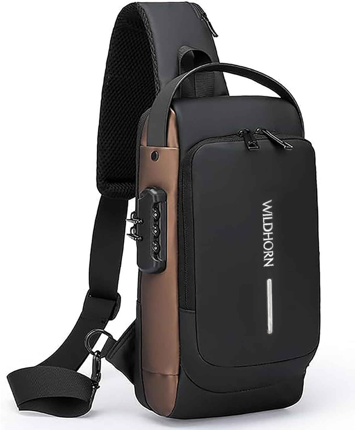 WILDHORN AeroShield Waterproof Sling Shoulder Bag with USB Charging Port | Adjustable |Gold & Black
