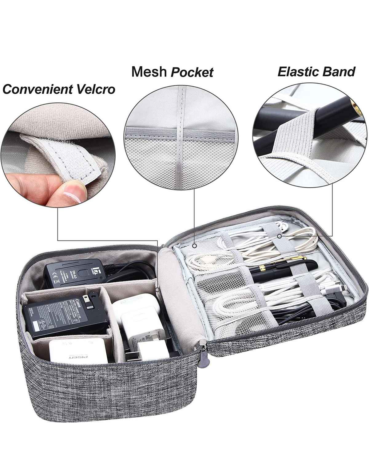 Awestuffs Gadget Organizer for Electronics Accessories, Cables, Phones | Grey
