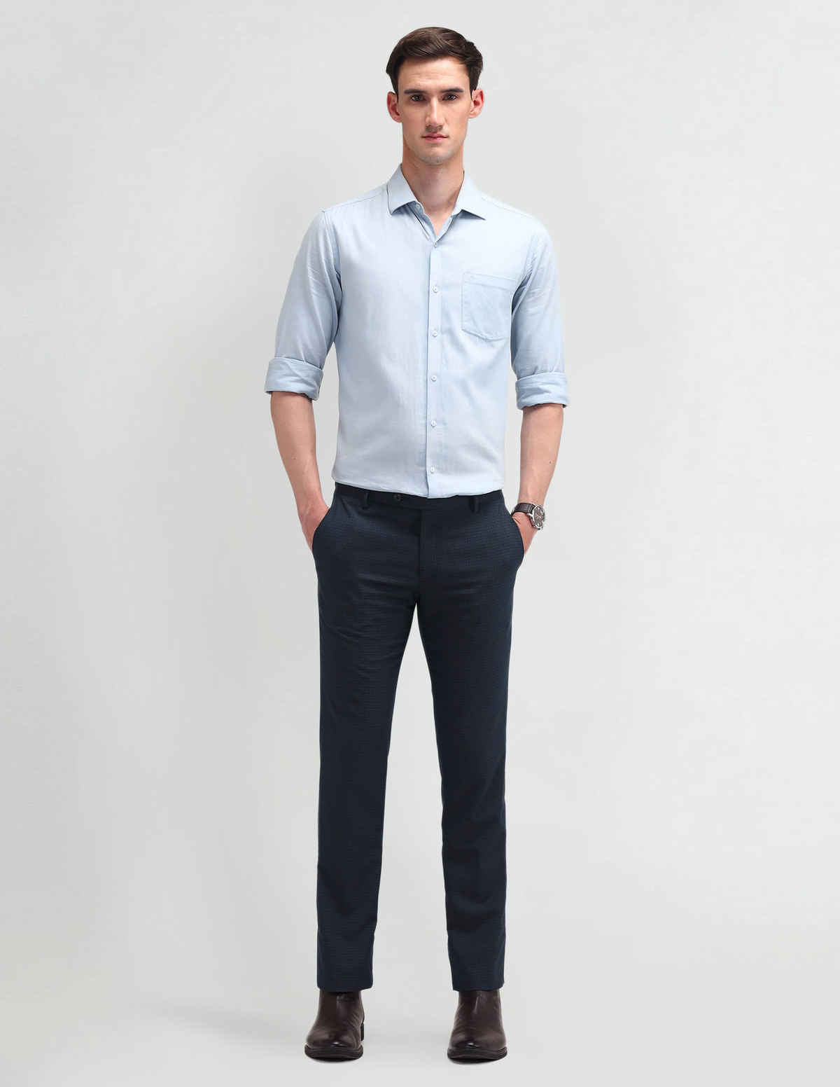 Arrow Men's Wedding Tapered Fit Checked Trousers | Black - 32