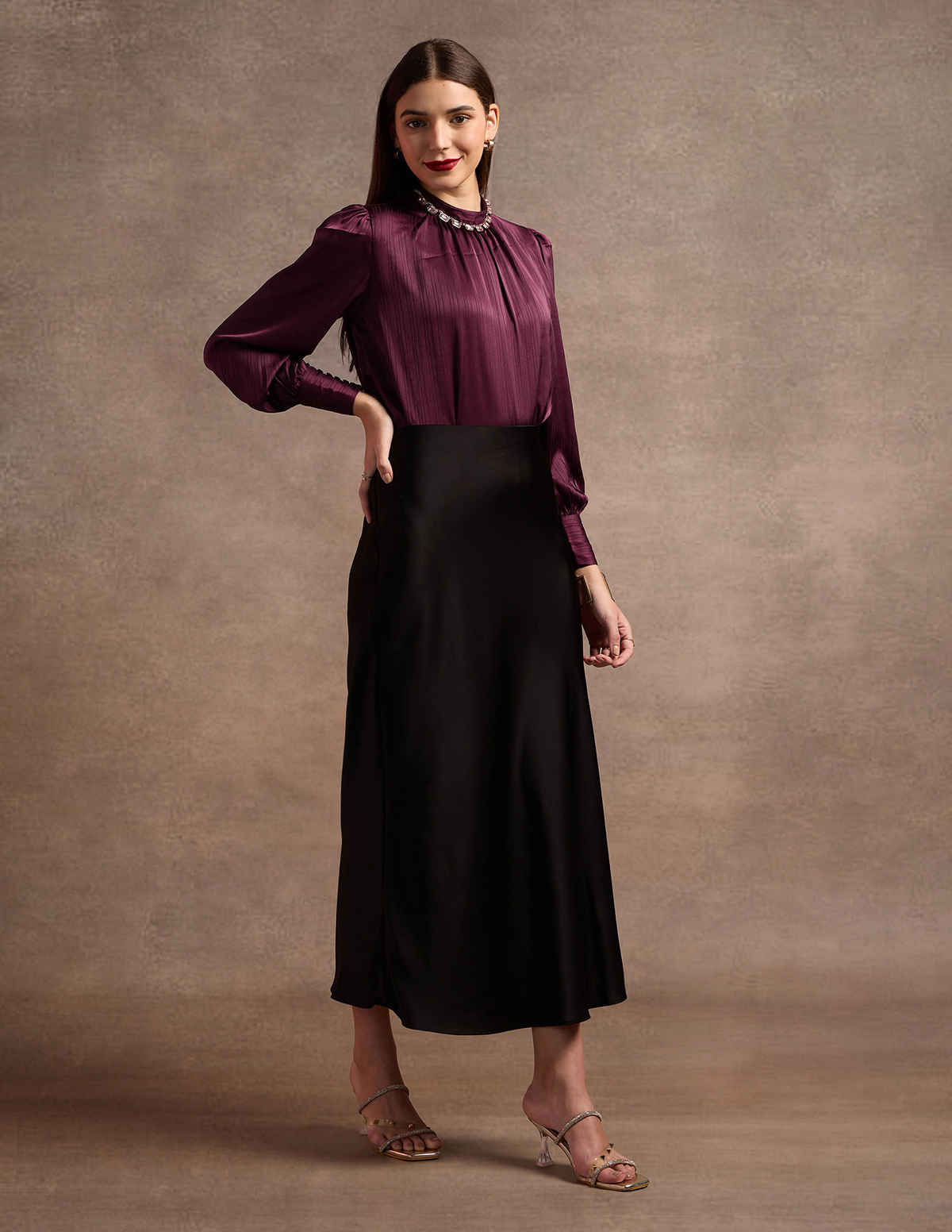 U.S. Polo Assn. Women's Christmas Tartan Check Spread Collar Top | Purple - S