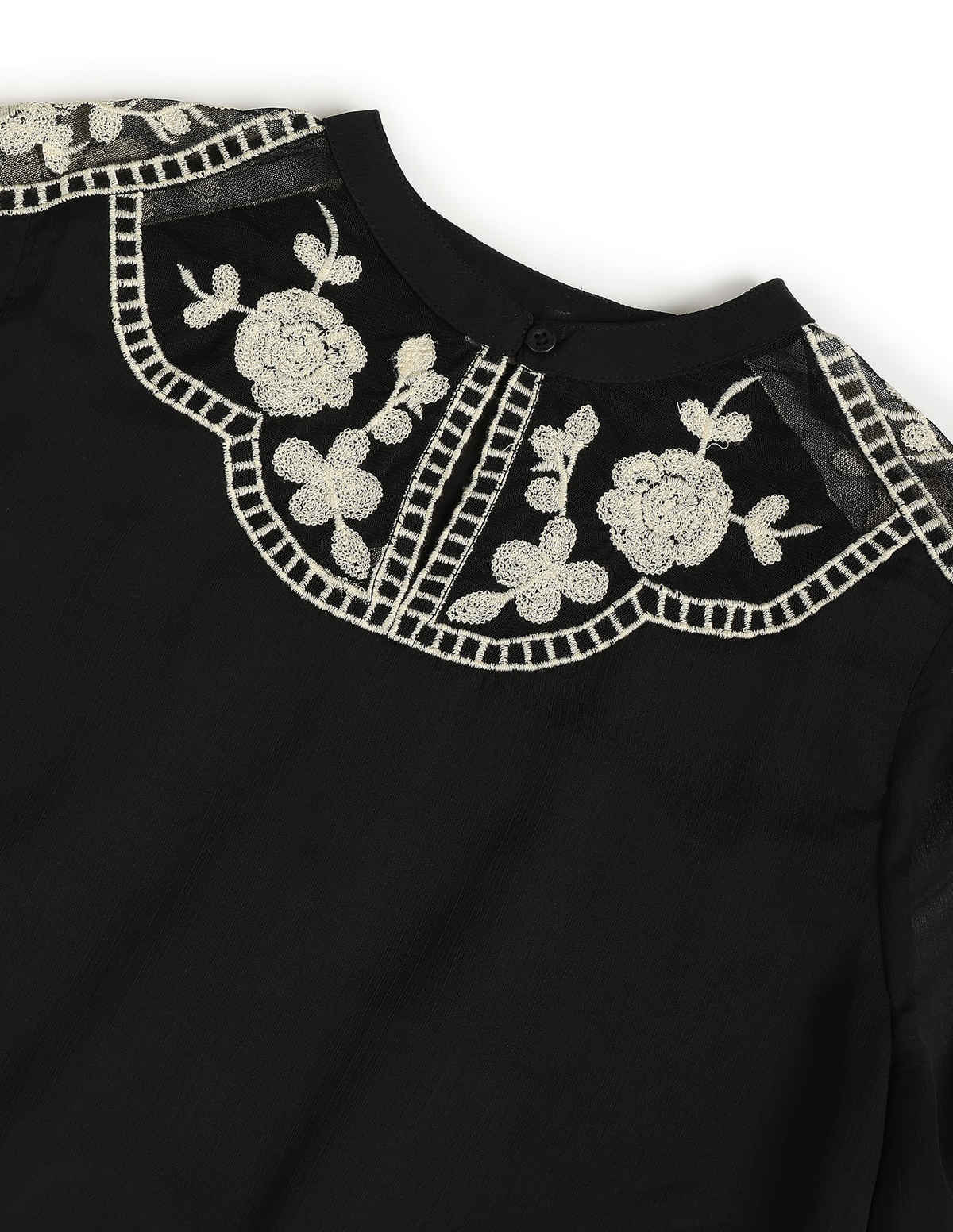 U.S. Polo Assn. Women's New Year Embroidered Yoke Top | Black - L