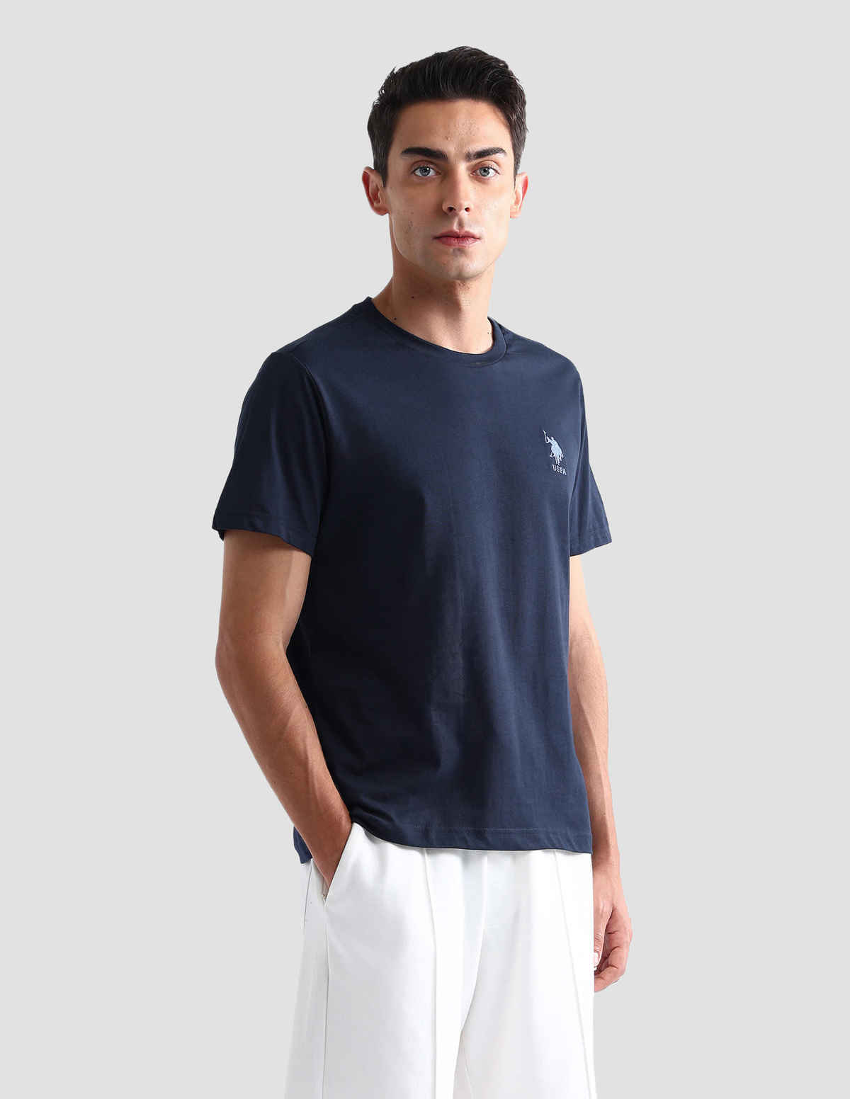 USPA Crew Neck Comfort Fit Cotton Tshirt For Men - Navy - S