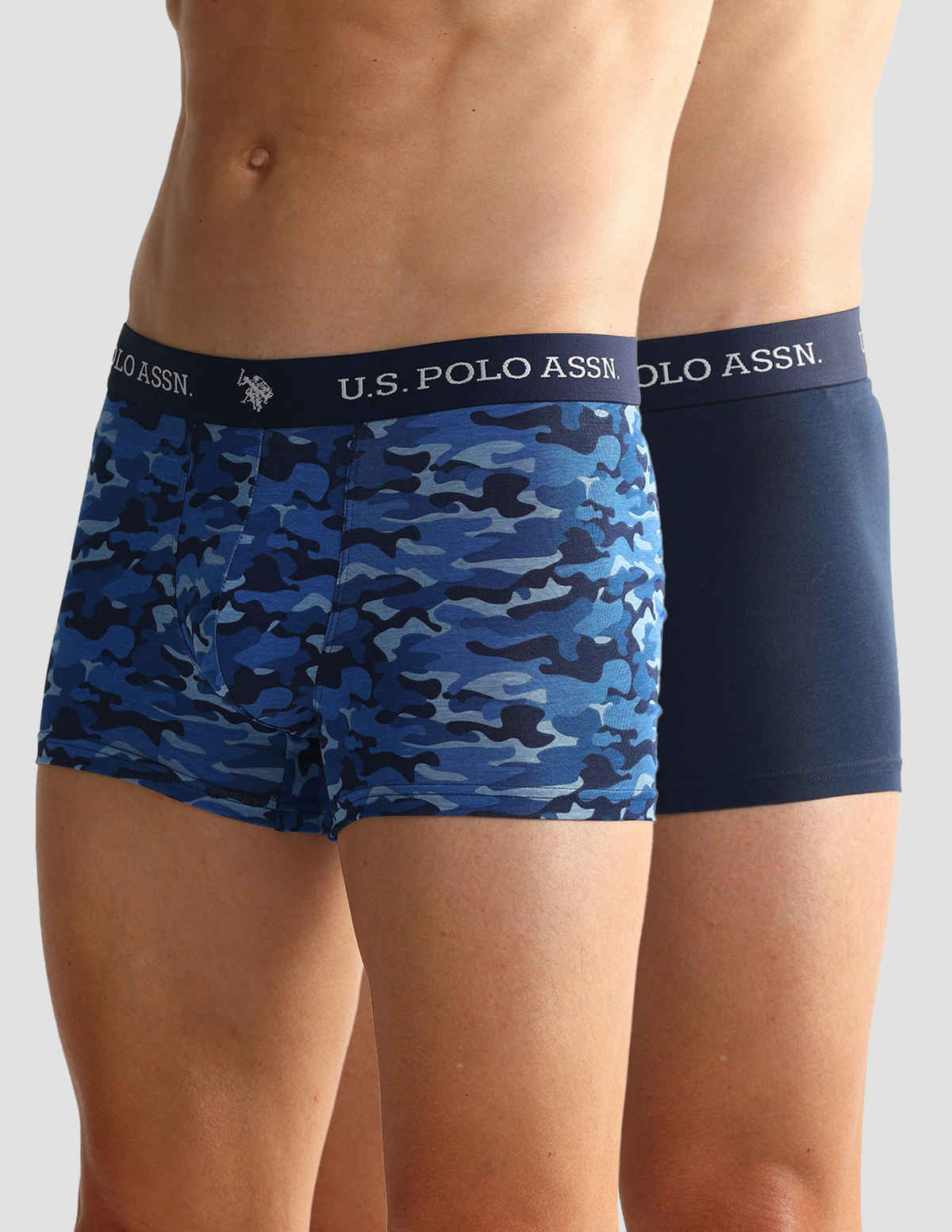 USPA Elastic Waistband Ribbed Solid Mens Trunk - Pack of 2 - Camo Navy and Navy - S
