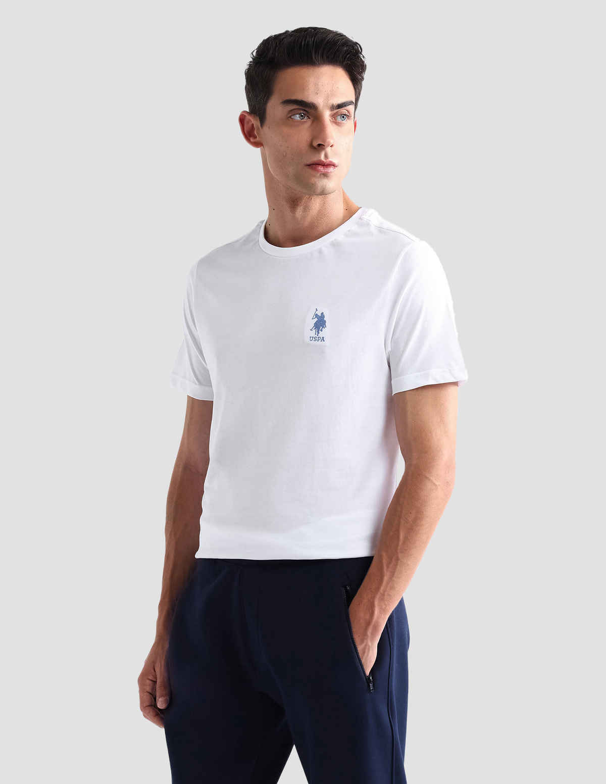 USPA Men's Solid Round Neck Lounge T Shirt - Regular Fit - White - XL