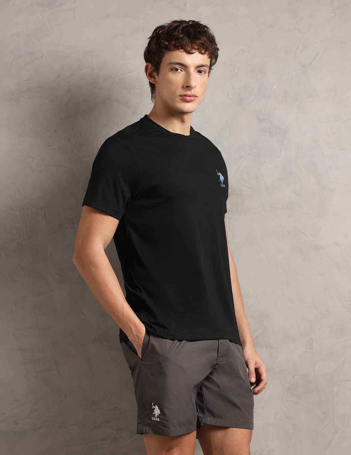 USPA Crew Neck Comfort Fit Cotton Tshirt For Men - Black - S