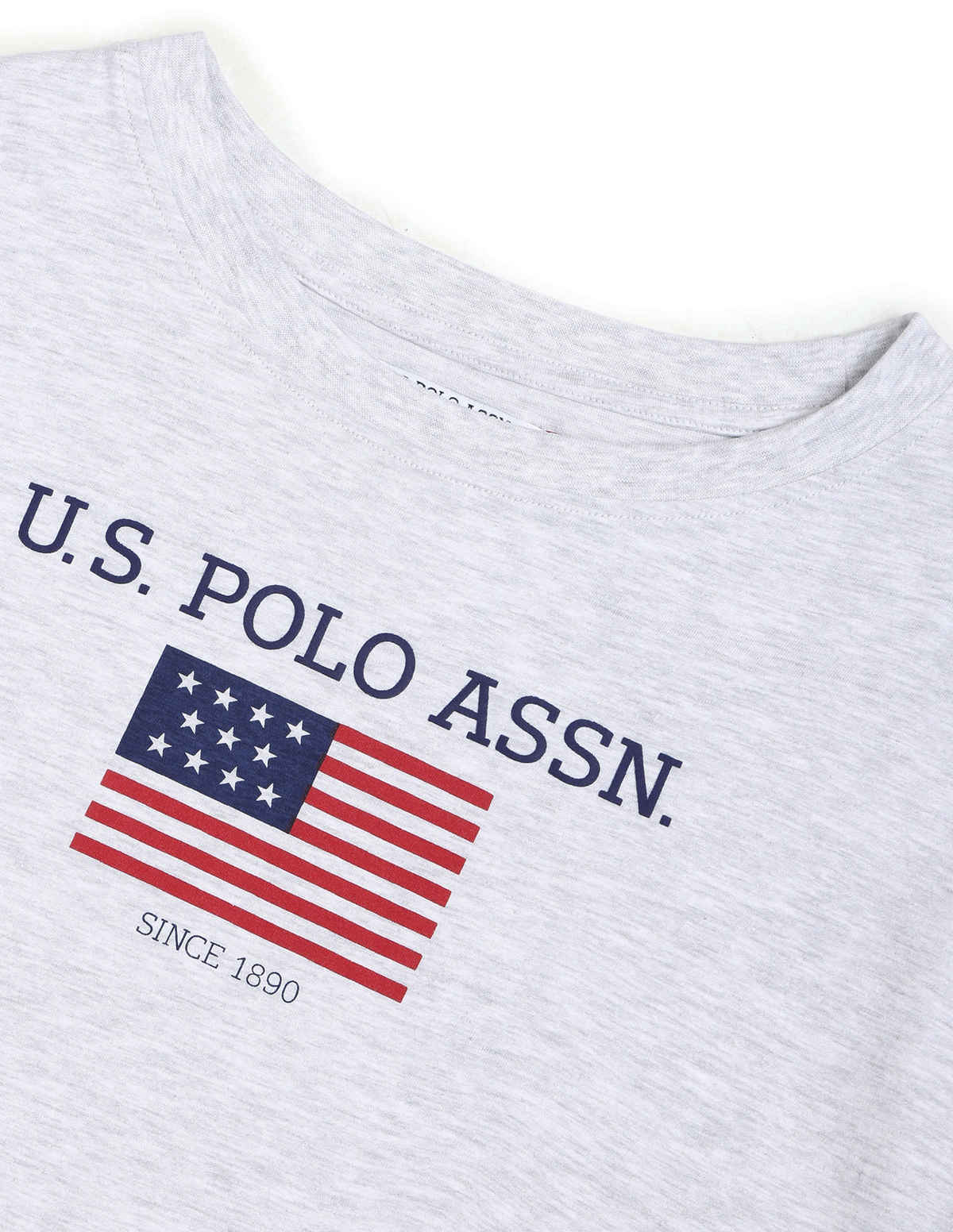 U.S. Polo Assn. Women's Long Sleeve Flag Print Heathered T-Shirt | Light Grey - M