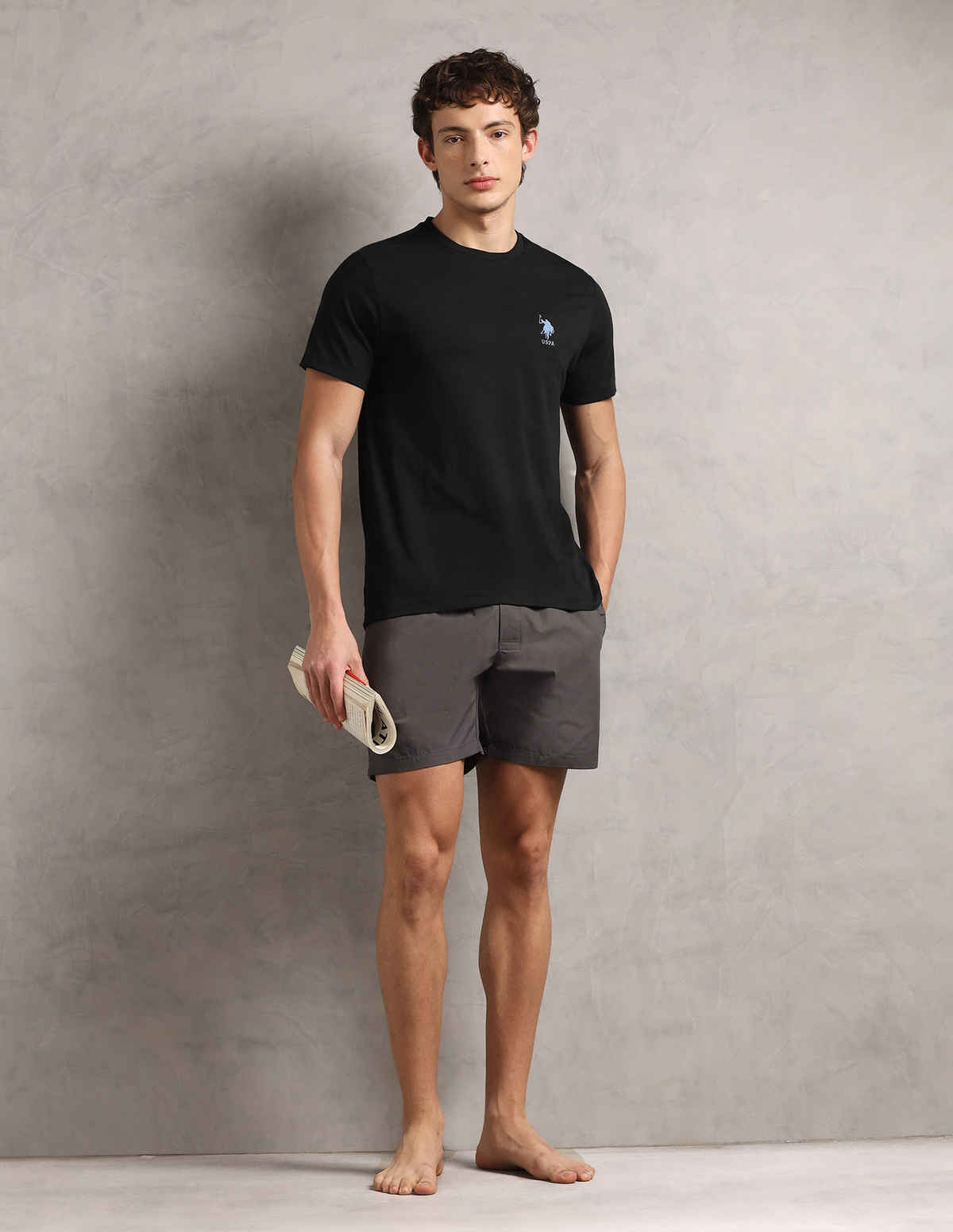 U.S. Polo Assn. Men's Crew Neck Embroidered Logo Lounge T-Shirt | Black - L