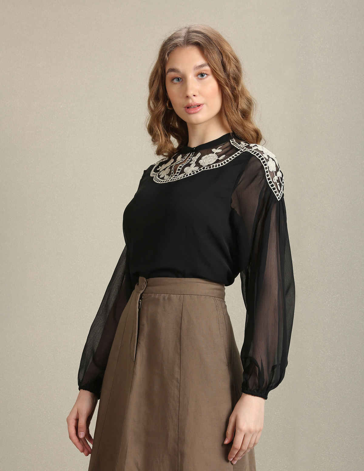 U.S. Polo Assn. Women's New Year Embroidered Yoke Top | Black - L
